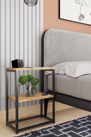 Metal Ayaklı Ve Ahşap Raflı Dekoratif Komodin Atlantik Çam Atlantik Çam