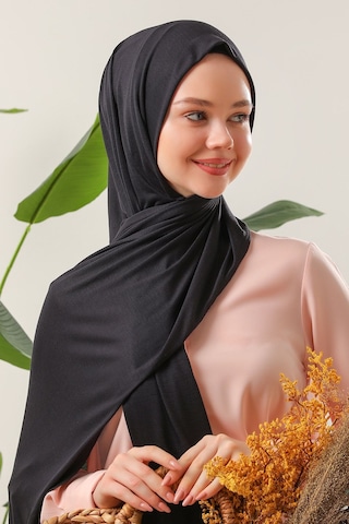 Melodi Scarf Tesettür Penye Şal Siyah Siyah