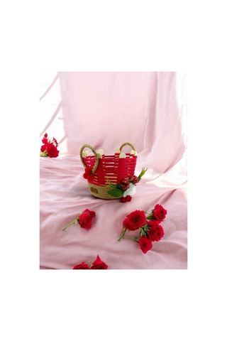 Çok Amaçlı Sepet Hasır El Yapımı Organizer Takı Kutusu Komodin Makyaj Banyo Kırmızı