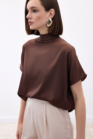 Sateen Yarasa Kol Salaş Bluz - Kahve-136538 kahve