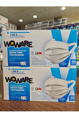 Woware Lastikli Telli Cerrahi Yüz Maskesi 2 x 50'li