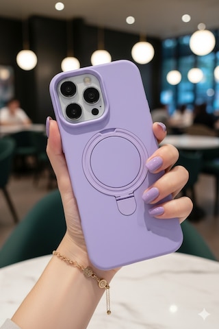 Apple Uyumlu iPhone 16 Pro Max Kılıf Soft Tasarım Magsafe Halka Stand İçi Kadife Kapak