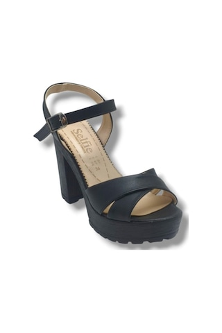 Selfie 4280-26 Cilt Çapraz Bant Platform Topuk Fashion Kadın Sandalet 11cm Siyah