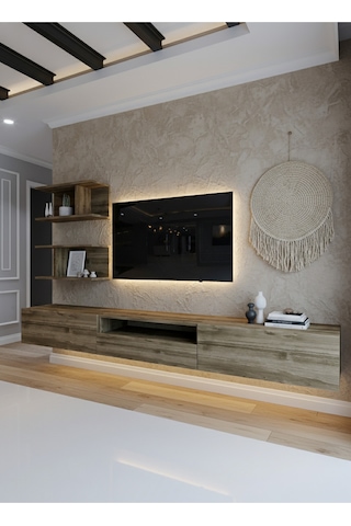 Resital Ledli Duvara Monte Tv Sehpası - Ceviz - W6015-2 Ceviz