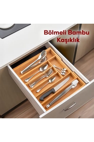 Ayarlanabilir Genişleyebilir Bambu Çekmece İçi Kaşıklık Ve Çekmece Organizeri Kahverengi