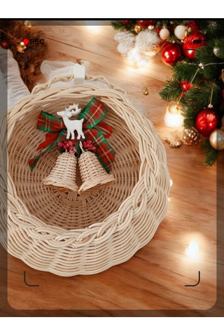 Bambu Led Işıklı Duvar Sepeti Bej