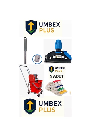 Umbex Tek Kovalı Krom Temizlik Arabası Ve Paspas Arabası Temizlik Seti Plastik + Islak Mop Seti.