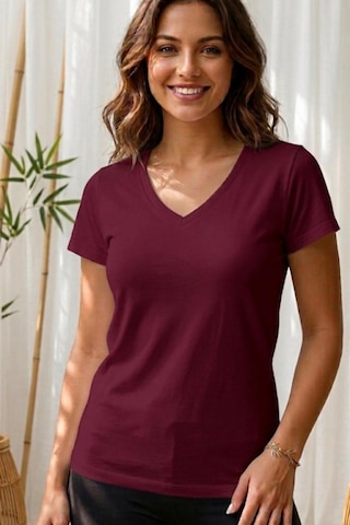 Thiff Gymwear Kadın Kısa Kollu V Yaka Basic Tişört T-shirt 3'lü Set Kahverengi - Siyah- Bordo