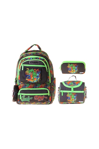 Kaukko Kids Street Siyah - Yeşil Renk Erkek Çocuk Üçlü İlkokul Okul Çantası Seti/takımı - Setkk-l5414a Çok Renkli