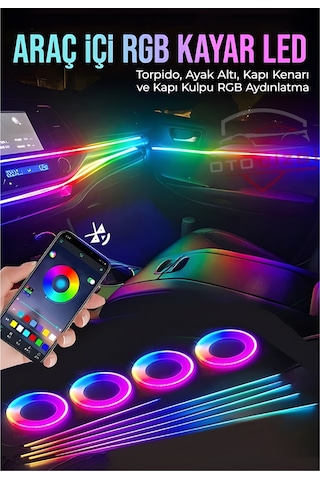 18 Parça Araç İçi Rgb Kayar Led Aydınlatma Torpido, Ayak Altı, Kapı Kenarı Ve Kapı Kolu Ambiyans Işık Seti