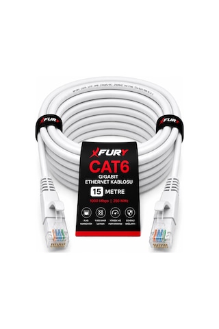 Fury Cat6 Ethernet Kablosu 15 Metre Rj45 Lan İnternet Modem Router Bilgisayar Kablosu