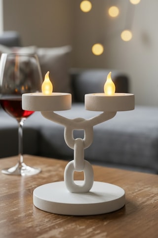 Dekoratif Zincir 2 Li Mumluk Tealight Mum Dahil Modern Masa Üstü Mumluk 15 Cm