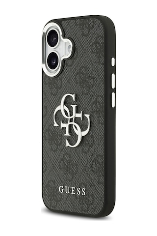 Apple Uyumlu iPhone 17 Kılıf Guess Lisanslı Gümüş Kamera Çerçeveli 4g Desenli Büyük 4g Ve Yazı Logolu Kapak Siyah Siyah