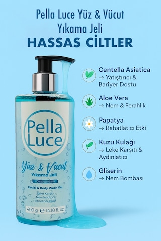 Pella Luce Hassas Ciltler İçin Yüz & Vücut Yıkama Jeli 400 ML