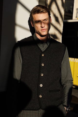 Erkek V Yaka Astarlı Saf Yün Keçe Yelek K.füme K.füme