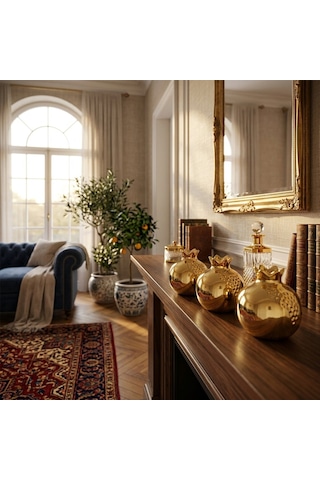 Büro Ev Ofis Dekoru İçin Ekstra Golden Seramik Berekat Narı Motif Biblo