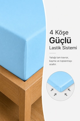 %100 Pamuklu Penye Lastikli Çarşaf 145 Gr Ağır Gramaj Kumaş Tek - Çift Kişilik Bütün Ebatlar Yumuşak Ve Nefes Alabilir Fitted Çarşaf Mavi