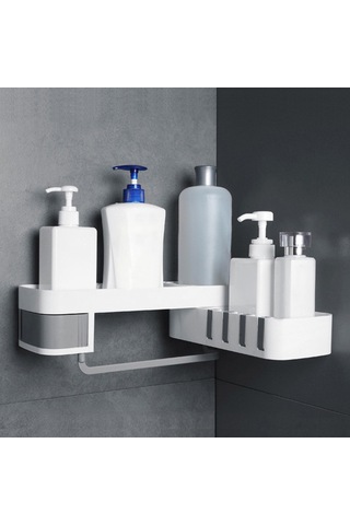 Lemestar Duvarlı Döner Depolama Rafı - Banyo Makyaj Malzemeleri Organizatörü, Deliksiz Kurulum, Su Tükenmesi Tasarımı, Gri Beyaz