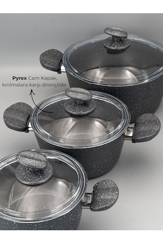 Bonera 13 Parça Granit Set - 18-20-26cm Tencere + 26 Tava + 6 Parça Kaşık Set