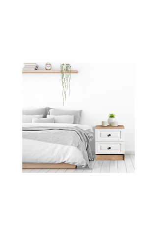 Just Home Ares 2 Çekmeceli Komodin - Safir Meşe / Beyaz Safir Meşe / Beyaz