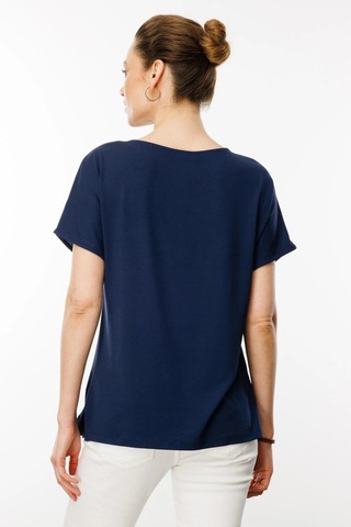 Desen Triko Kadın Sıfır Yaka Önü Cepli Penye T-shirt 25830 Lacivert Lacivert