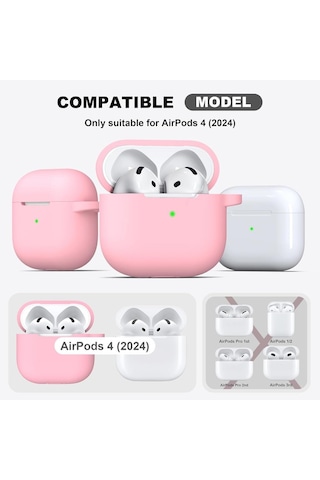 Apple Uyumlu AirPods 4. Nesil Kılıf Standart Yumuşak Silikon Kılıf Pembe Açık