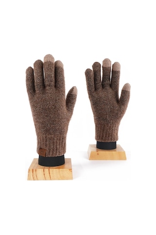 Kadın Sıcak Eldiven: Kış Yün Örme, Dokunmatik-kahverengi Kahverengi