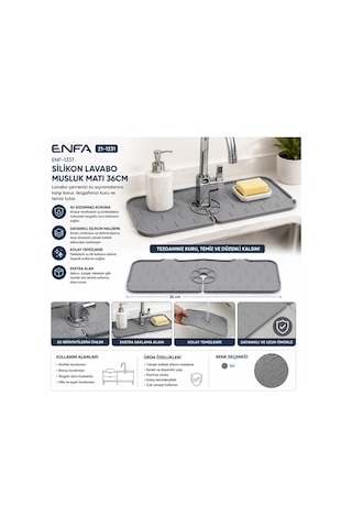Enfa Enf-1337 Silikon Lavabo Musluk Matı 36cm Diğer