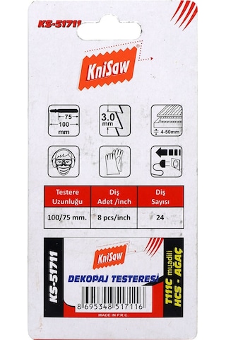 Knisaw KS51711 Ahşap Kesim Dekupaj Testere Ağzı Yedek Bıçak 5'Li