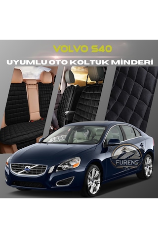 Volvo S40 Siyah Renk Tay Tüyüü Cepli & Terletmez Sırtlı Oto Koltuk Minder Seti - Koltuk Koruma Kılıfı Ön & Arka Tam Set