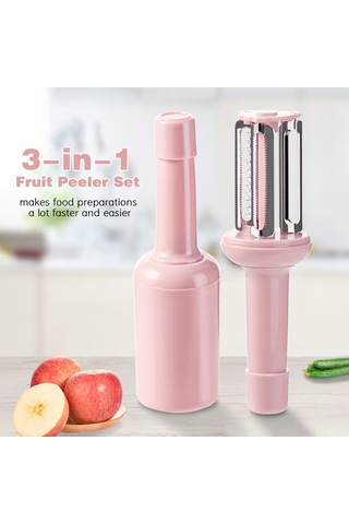 Aubyhe Pembe 3'ü Bir Arada Ev Çamaşırı: Meyve Sebze Soyucu, Dilimleyici, İncikleyici Ve Zencefil Değirmeni - 14x4 Cm Paslanmaz Çelik Bıçaklı Abs Tutamalı Diğer