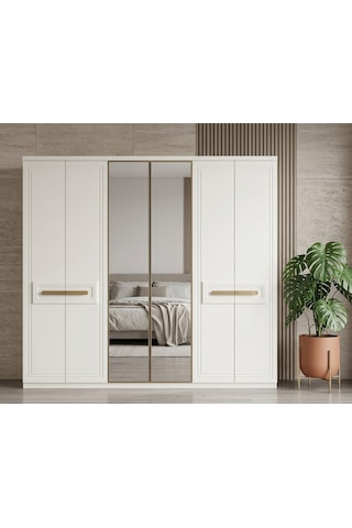 Elias Tamamı Mdf 6 Membranlı Kapaklı Reflekte Camlı Gardırop Dolap Beyaz