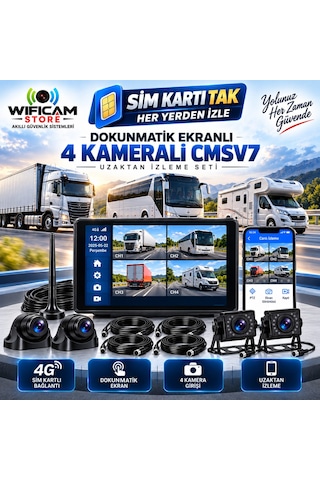 Sim Kart Destekli 4 Kameralı Araç Kamera Seti