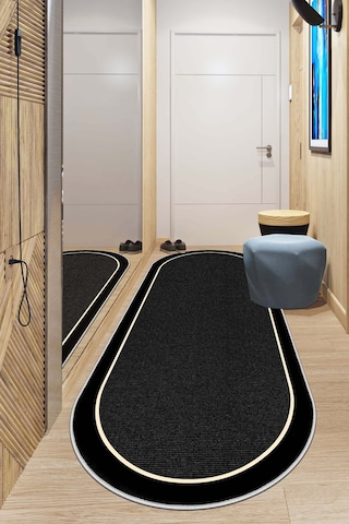 West Home Makinede Yıkanabilir Kaymaz Taban Leke Tutmaz Oval Yolluk Ev Dekorasyonu İçin Siyah Kesme Yolluk 478 Black Oval Yolluk
