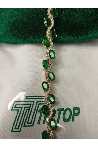 Tiptop / Rodyum Kaplama 3mm Oval Yeşil Zirkon Taşlı Su Yolu Bileklik Yeşil