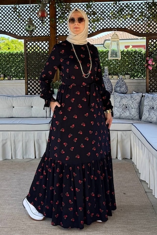 Rabia Şamlı Gül Lacivert Elbise Normal