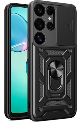 Samsung Galaxy S26 Ultra Uyumlu Tank Kılıf Yüzüklü Standlı Zırhlı Outdoor Kapak - Siyah