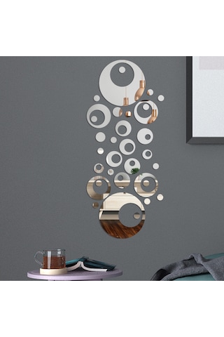 Yaleker 32 Adet/set Geri Çekilebilir Akrilik Ayna Sticker, Ev Salonu Yatak Odası Dekorasyonu İçin Gümüş Renkli Duvar Sticker Seti Gümüş