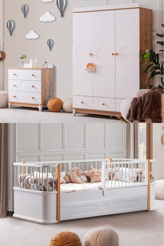 Antalya Yavrulu Karyola, Alvin 3 Kapaklı Dolap, Şifonyer - Ceviz