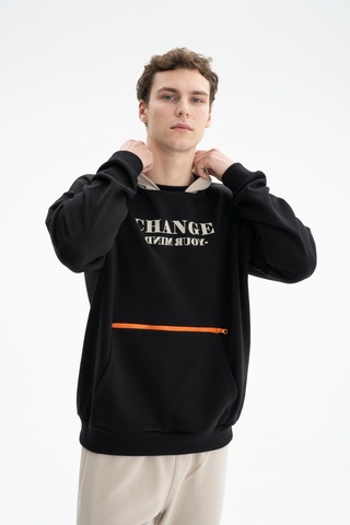 AR-MA Arma Erkek Oversize Şardonsuz 3 İplik Kanguru Cepli Kapşonlu Sweatshirt 001