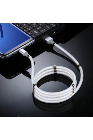 Sandwich 1m Beyaz Type-c Şarj Kablosu, Manyetik Toplama, Sargı Engelleme, Akıllı Çip Sabit Akım, Yüksek Güvenlik