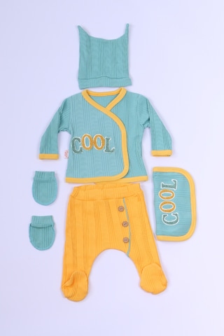 Hçm Bebek 5 Li Set Takım Baskılı Şapka Eldiven Önlüklü B73 Hcm00157 Su Yeşili