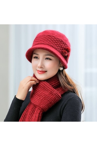 Arion Hs-01x Şık Şapka/bere Ve Atkı Takımı Kırmızı