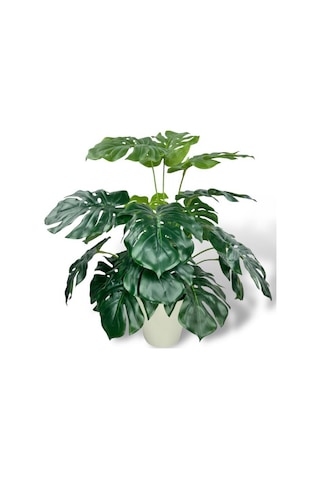 Yapay Çiçek Krem Saksıda Monstera Deve Tabanı Yeşil Doğal Dokulu 18dal 50cm Salon Çiçeği Yapay Bitki