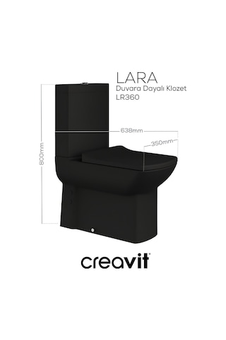 Creavit Lara Kanallı Kömür Karası Duvara Sıfır Klozet Takımı Lr360, Creavit Lara Duroplast Yavaş Kapak Mat Siyah