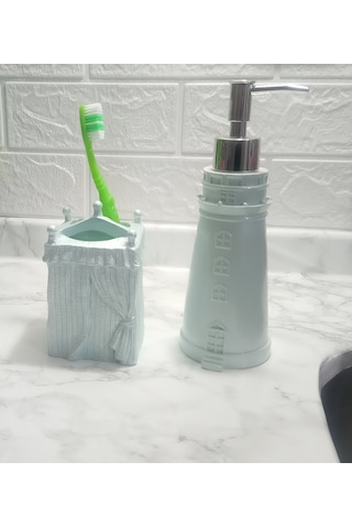 SIVI SABUNLUK,DİŞ FIRÇALIK 2 Lİ BANYO SETİ,DENİZ FENERİ Mavi