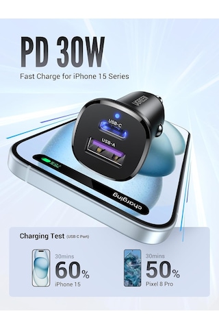 Lexroo 30w 2 Portlu Araç İçi Şarj Cihazı Çakmaklık Adaptörü, 25845 Standart