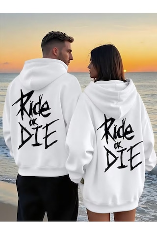 Nevermind Oversize Hoodie Ride Or Die Baskılı Unisex Kapüşonlu Sweatshirt Beyaz