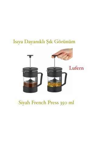 Isıya Dayanıklı Siyah French Press 350 Ml Kahve Ev Ofis Manuel Kullanım Bitki Çayı Estetik Çok Renkli