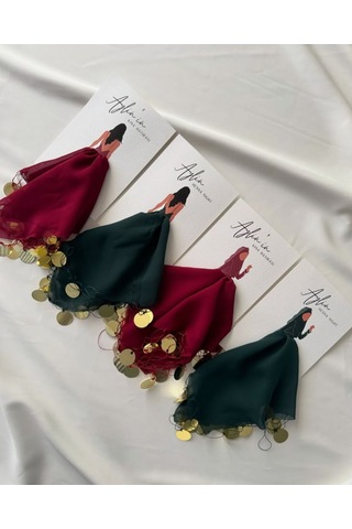 Bordo-gold Pullu Şifon Mendil Seti - Kına Nikah Hediye 10 Adet